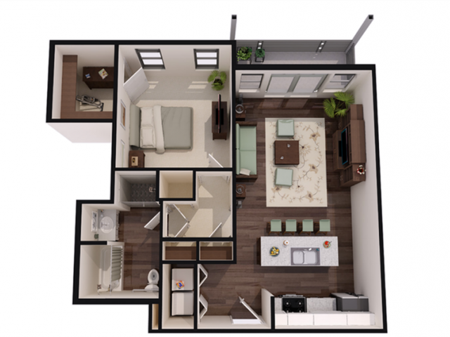 1B 1BA One bedroom one bathroom floor plan at Overbrook Lofts in Greenville, SC 29607
